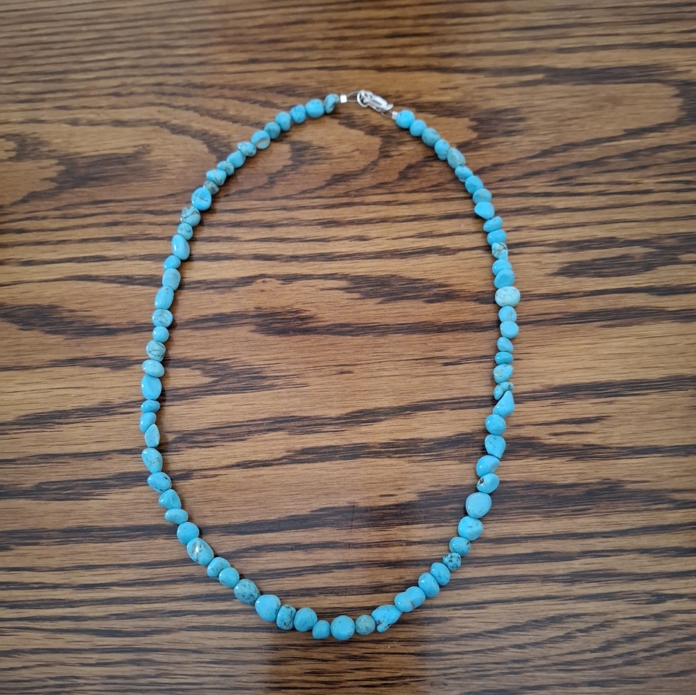 Necklace Turquoise Natural Pebble Stones Beaded 18" Long